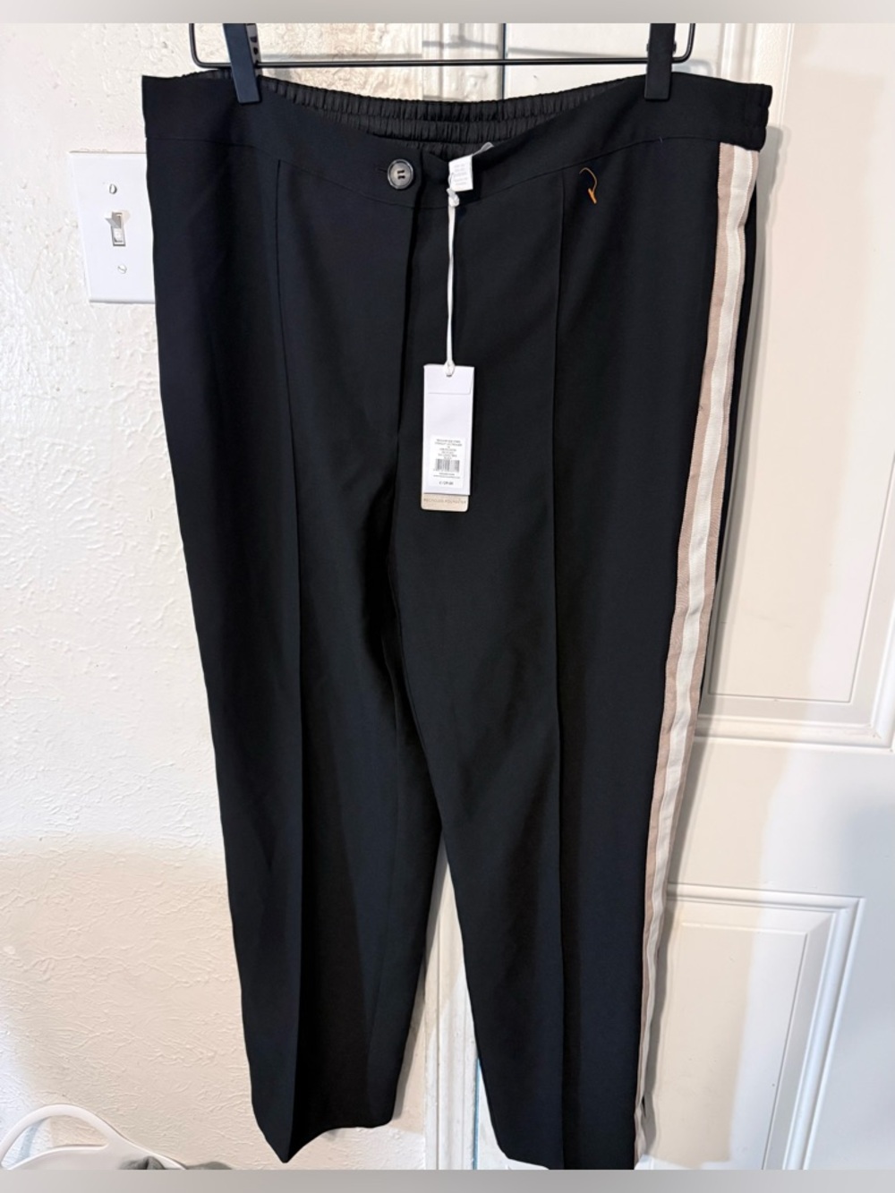 The White Company Black High-Rise Trousers with Cream Side Stripe